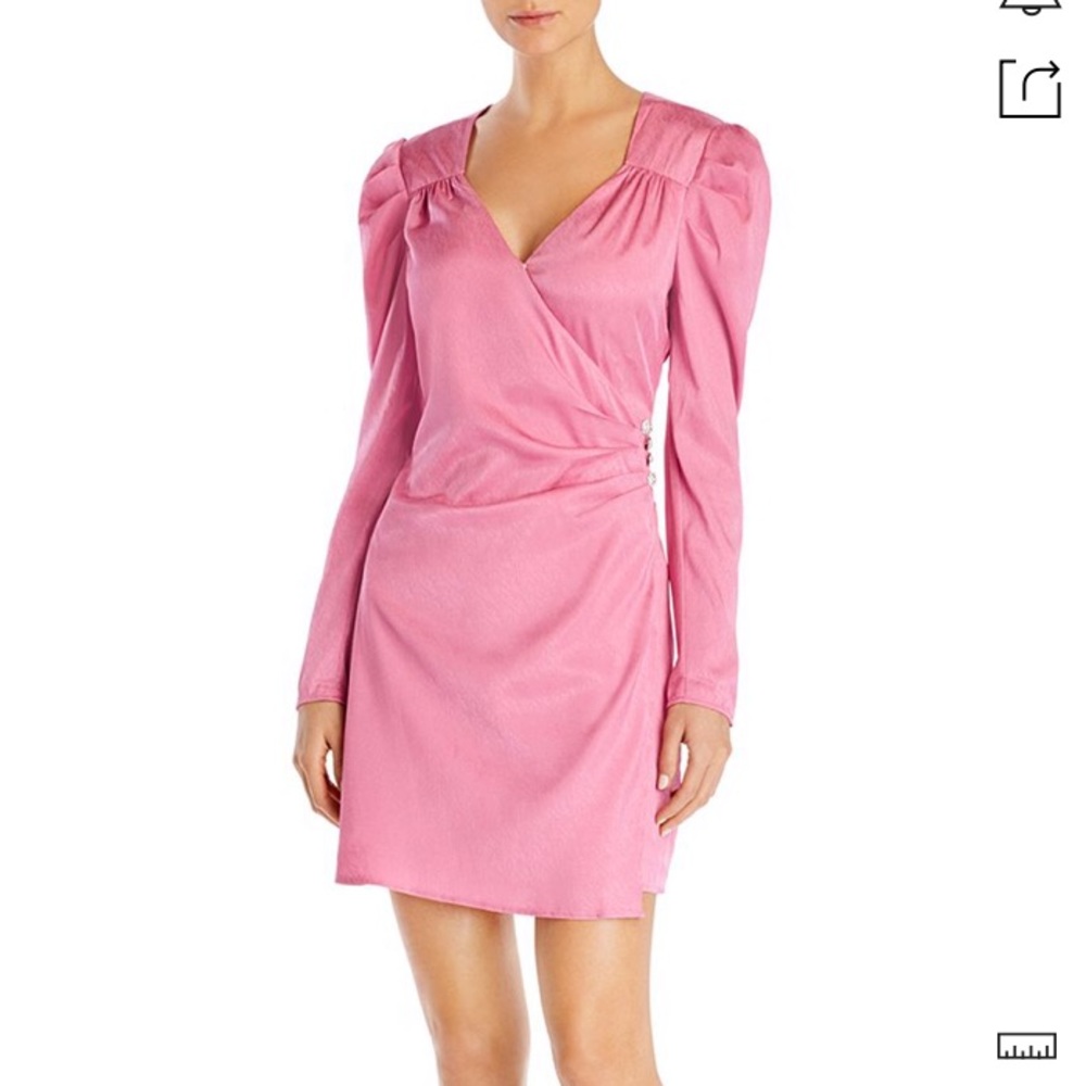 WAYF Quinn Puff Sleeve Faux-Wrap Dress in Pink